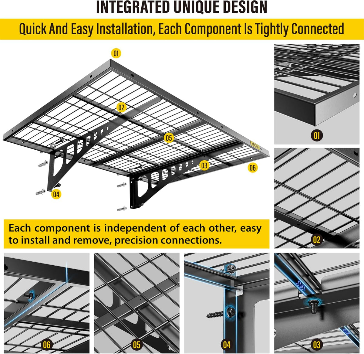 2x3ft 4Pack Wire Shelving Unit Heavy Duty Garage Storage Shelves Wall Mounted Black 1120lbs Load Capacity（24-inch-by-36-inch）