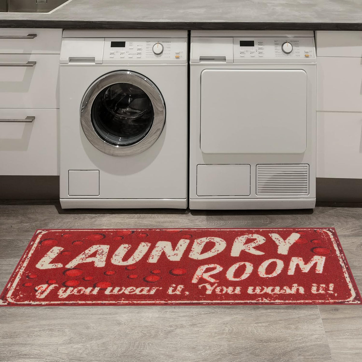 Ottomanson 20" x 59" Laundry Room Rug - Non-Slip Mat for Laundry & Mudroom - Durable, Stain-Resistant, and Easy to Clean - Perfect for High-Traffic Areas - Runner Rug for Entryway Bathroom, Red