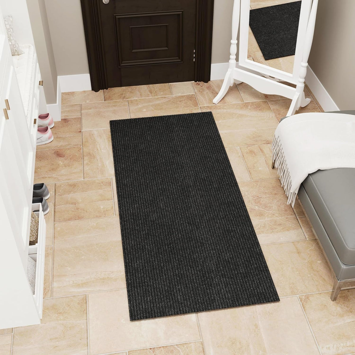Ottomanson Mud Mat 2' x 2' Entryway Rug - Non-Slip Scraper Doormat for Muddy Paws, Dirt Trapping Indoor/Outdoor Mat for High-Traffic Areas, Kitchen, Garage, Patio, Black