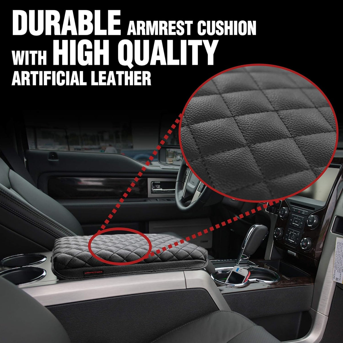 KMMOTORS F150 Center Console Cover, Armrest Cushion, Interior Accessories for F150 Car Gadget, Vegan Leather, Armrest Protector (2009~2014, Black)