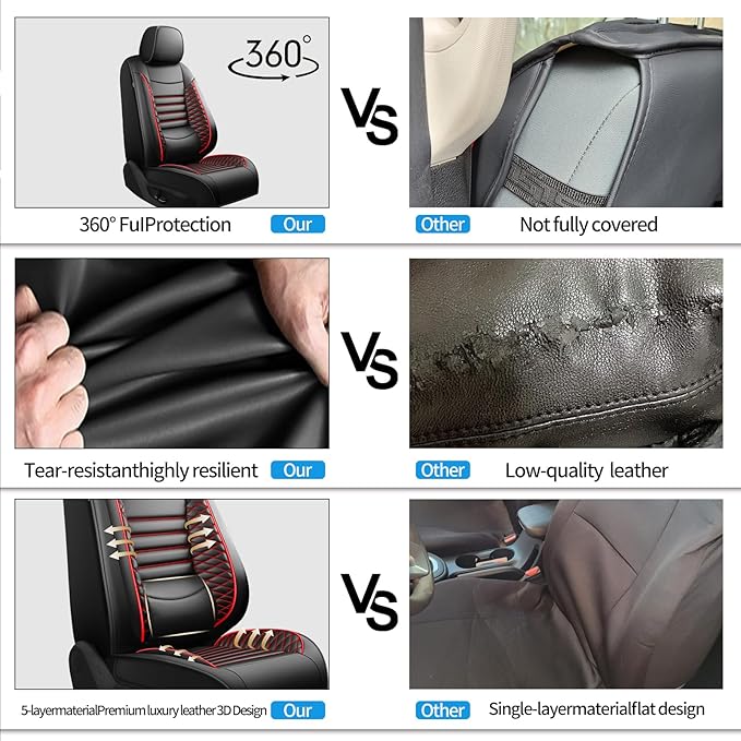 Fit Crosstrek Car Seat Covers for Subaru Crosstrek 2016-2025 2026 - Upgraded Premium Waterproof & Breathable Leather, Airbag Compatible,All-Weather Seat Cushion Protector(Full Set,Black+Red)