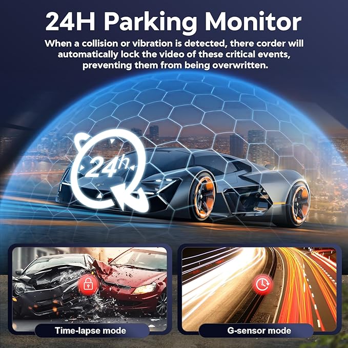 4K Dash Cam Front and Rear,with 64GB Card,Built in 5.8GHz WiFi & GPS Car Camera,Super Night Vision,Advanced Driver Assistance System,3.2'IPS Screen,24H Parking Mode,Time-Lapse,Loop Recording