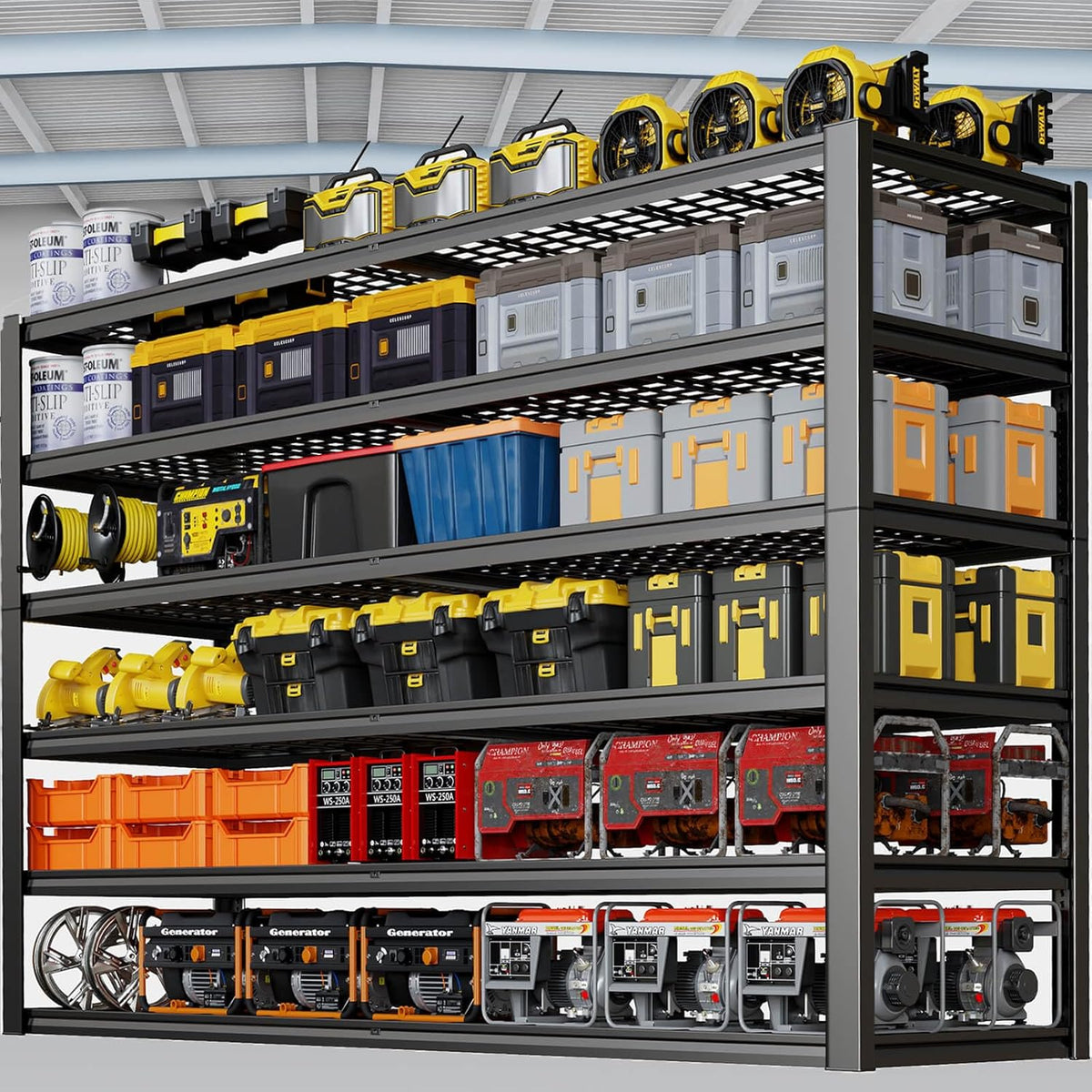 67" W Garage Shelving Heavy Duty, Adjustable 6 Tier Metal Shelves, Commercial Metal Shelf Rack, Industrial Shelving