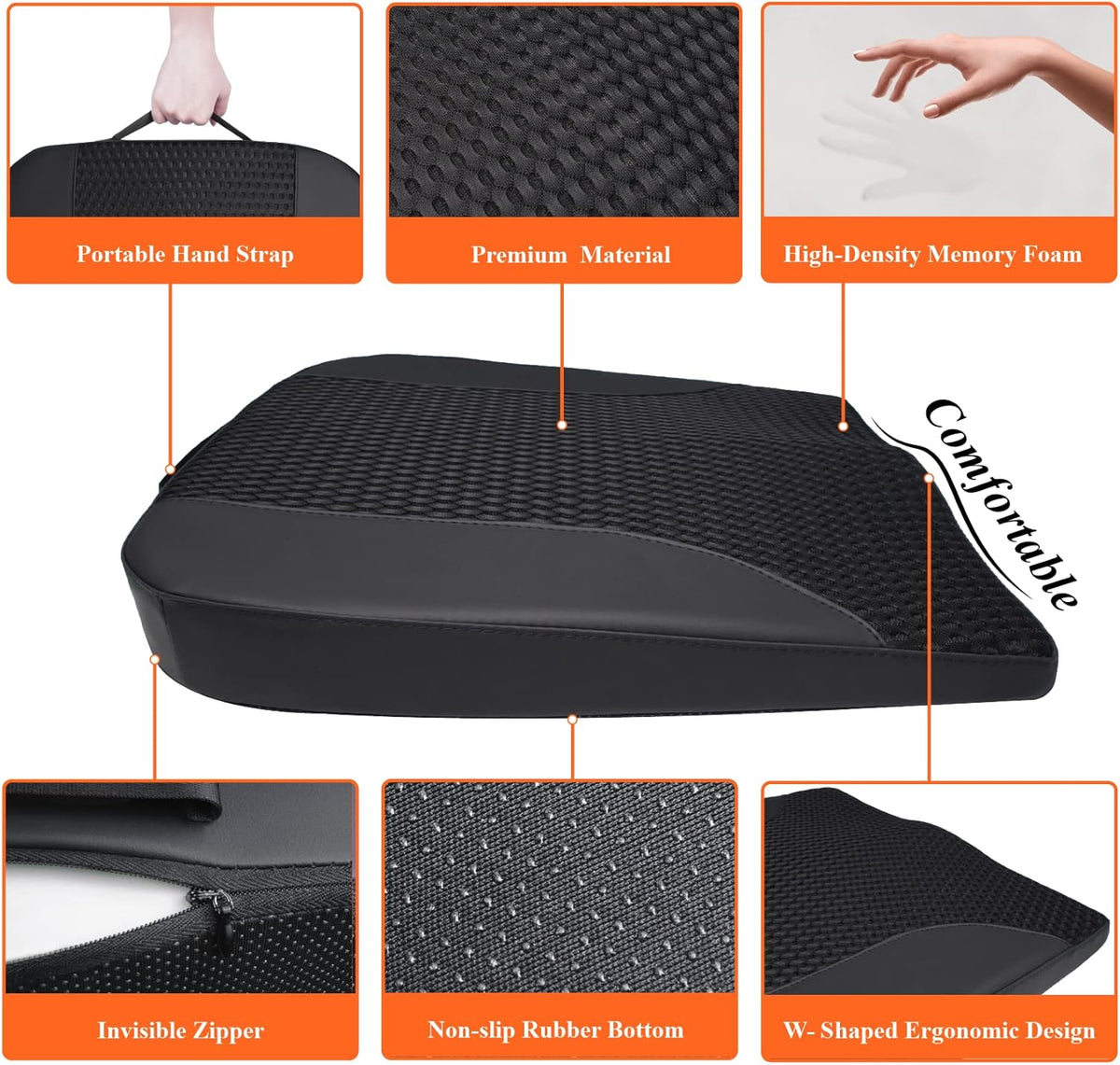 kingphenix Premium Car Seat Cushion, Memory Foam Driver Seat Cushion to Improve Driving View- Coccyx & Lower Back Pain Relief- Seat Cushion for Car, Truck, Office Chair (Black Mesh Cloth)