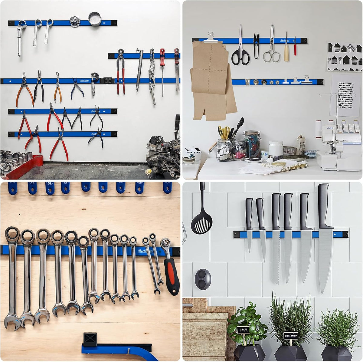 4 Pieces 18" Magnetic Tool Holder Strip, Blue Magnet Bar, Metal Tool Organizer Rack for Garage Organization, Easy To Install in Workshop, Mounting Screws Included