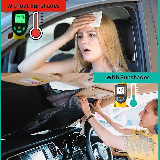 Windshield Sun Shade -Certified 99.87% UVB & 99.02% UVA Car Sun Shade. Award Winning Sunshade - Patented Technology | Compatible for Ford F-250 (2017-2022) | Car Shades by Kinder Fluff
