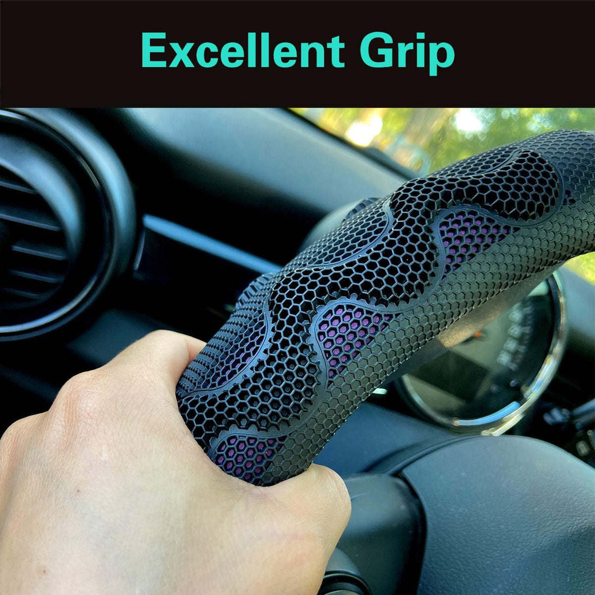 PINCTROT D Shaped 14 Inch Small Sized Steering Wheel Cover Great Grip with 3D Honeycomb Anti-Slip Design, Flat Bottom 14 Inch (Purple)