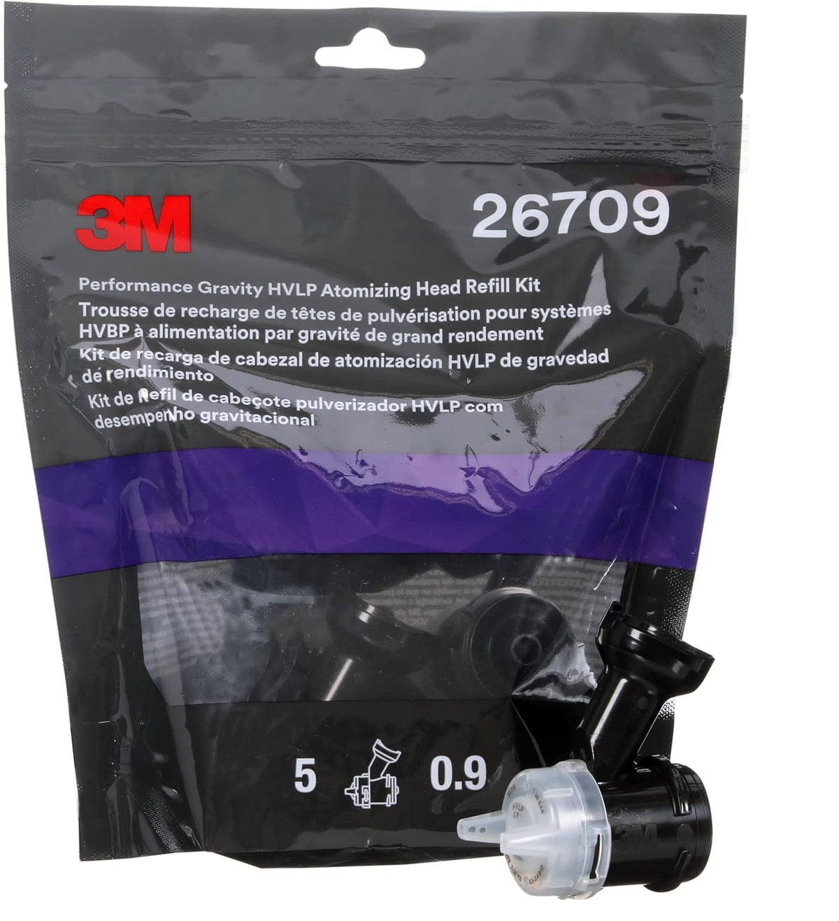 3M Performance Gravity HVLP Atomizing Head Refill Kit 26709, White, 0.9, 5 Pack, 5 Packs/Case