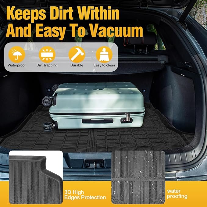 Trunk Liner Cargo Liners for 2009-2019 Ford Flex, 2010-2019 Lincoln MKT Behind 2nd Row Rear Trunk Floor Mats 3D Boot Tray All-Weather TPE Black