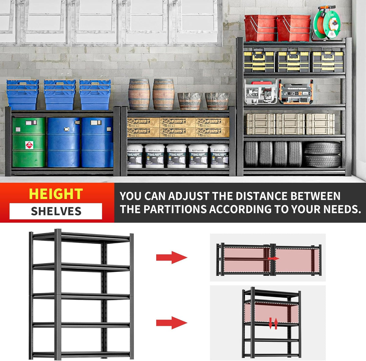 Heavy Duty Storage Shelves 5-Tier Adjustable Garage Shelving Unit, Strong Metal Storage Rack Shelving for Garage, Warehouse, Pantry Organization 16" D x36 W x72 H
