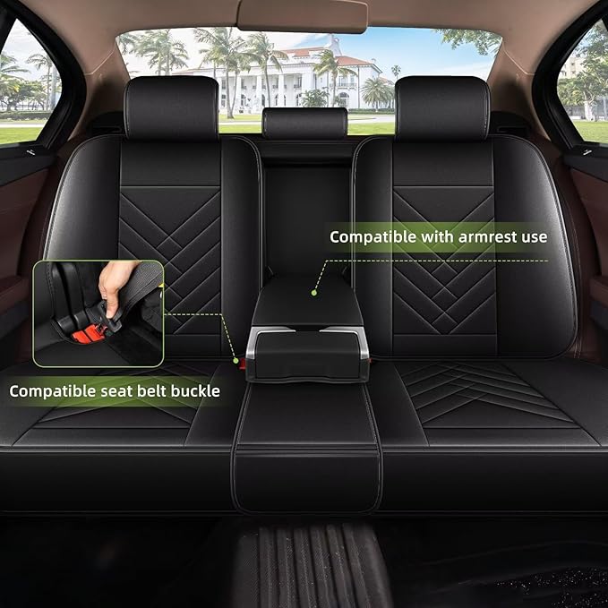 AOMSAZTO Car Seat Covers Fit for Cadillac CT4 2020-2026 Seat Cover 5-Seater Full Set Waterproof Faux Leather Automotive Auto Interior Protector Cushion(5 Seats,Black)