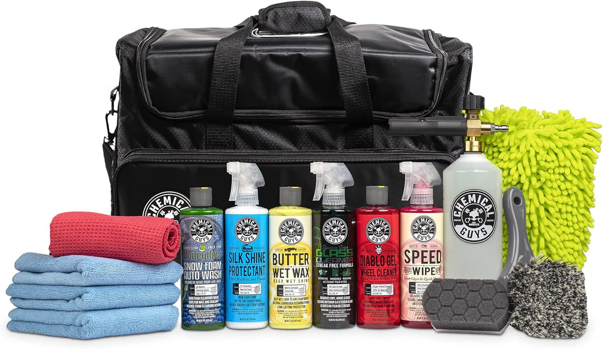Chemical Guys HOL350 15-Piece Arsenal Builder Car Wash Kit with Foam Cannon, Storage/Carry Bag and (6) 16 oz Car Care Cleaning Chemicals (Works w/Pressure Washers)