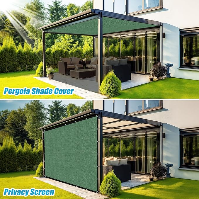 Amagenix 90% Pergola Shade Cover 7' X 13' Sun Shade Cloth with Grommets for Outdoor Garden Patio Porch, Commercial Grade 200 GSM - Cable Zip Ties Included (We Customized) GN108, Green