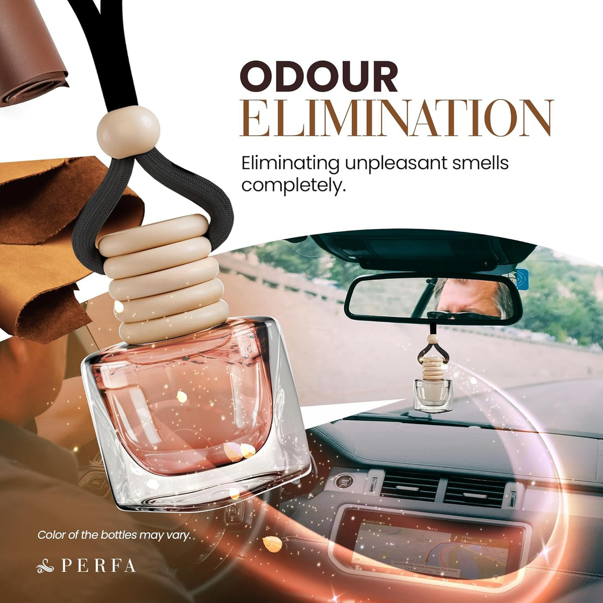 Deep Leather Car Air Freshener for Men | Pack of 2 Long Lasting Automotive Air Freshener | Odor Eliminator Car Perfume with Essential Oils | Car Air Freshener Vent Clip by Perfa