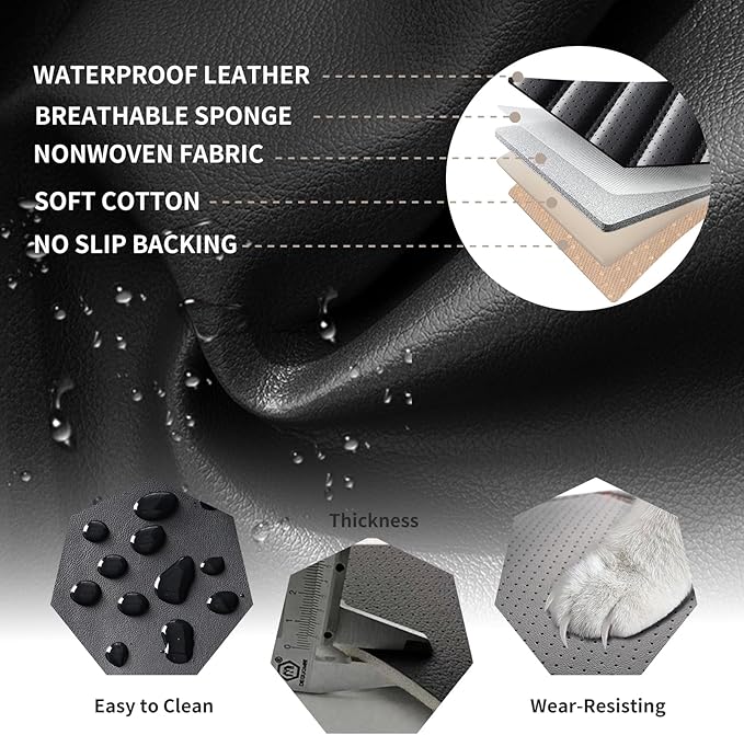 Front Seat Covers Fit for Toyota Yaris 2007-2020, Car Seat Covers Front Seats, Breathable Faux Leather Automotive Seat Covers Front Pair Anti-Slip Seat Cover(Black, Front)