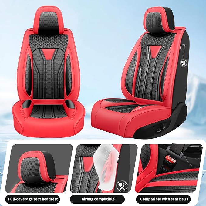 Fit Sonata Car Seat Covers Premium Leather for Hyundai Sonata 2007-2025 2026. Waterproof， Breathable, Scratch-Resistant & All-Weather Seat Cushion Protector（Front Seat,Red&Black