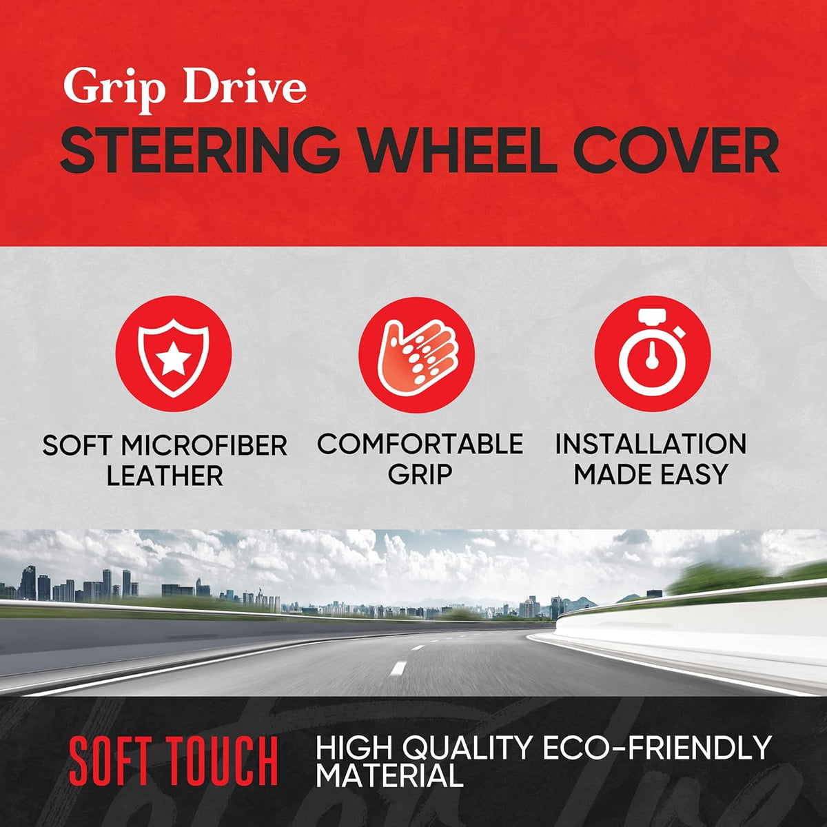 Motor Trend GripDrive Carbon Fiber Steering Wheel Cover, Non-Slip Sporty Racing Faux Leather Ergonomic Comfortable Handle, Steering Wheel Cover for Cars Trucks Vans SUV - Fits Standard 15 Inch - Black