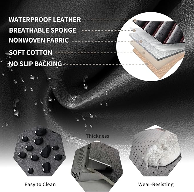 Car Seat Covers Full Set Fit for Toyota RAV4 2001-2026, Premium Faux Leather Car Seat Protector,Breathable Anti-Slip Full Wrapping Edge Seat Covers(Black&Red,Full Set)