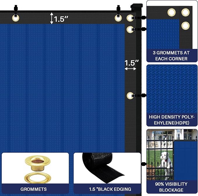 Windscreen4less Privacy Fence Screen Heavy Duty Windscreen Fencing Mesh Fabric Shade Net Cover with Brass Grommtes for Outdoor Wall Garden Yard Pool Deck, 8'x181' Blue
