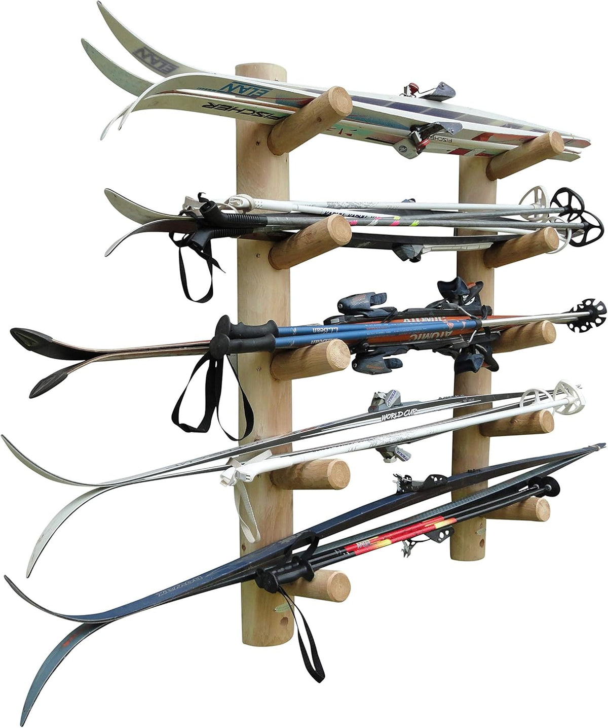 10-Place Wall-Mounted Ski Log Racks - Skis Wall Mount Garage Racks, Indoor & Outdoor Vertical Ski Holders for Walls, Hangers for Skis Indoor Storage Rack, Garage Hanging Rack - Unfinished