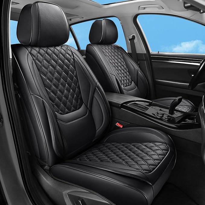 Car Seat Covers Full Set Black, Luxury Faux Leather Car Seat Covers Waterproof Non-Slip Seat Protector Universal Fit for Most Cars SUVs Trucks Pick-ups,Car Accessories for Front Seats and Back