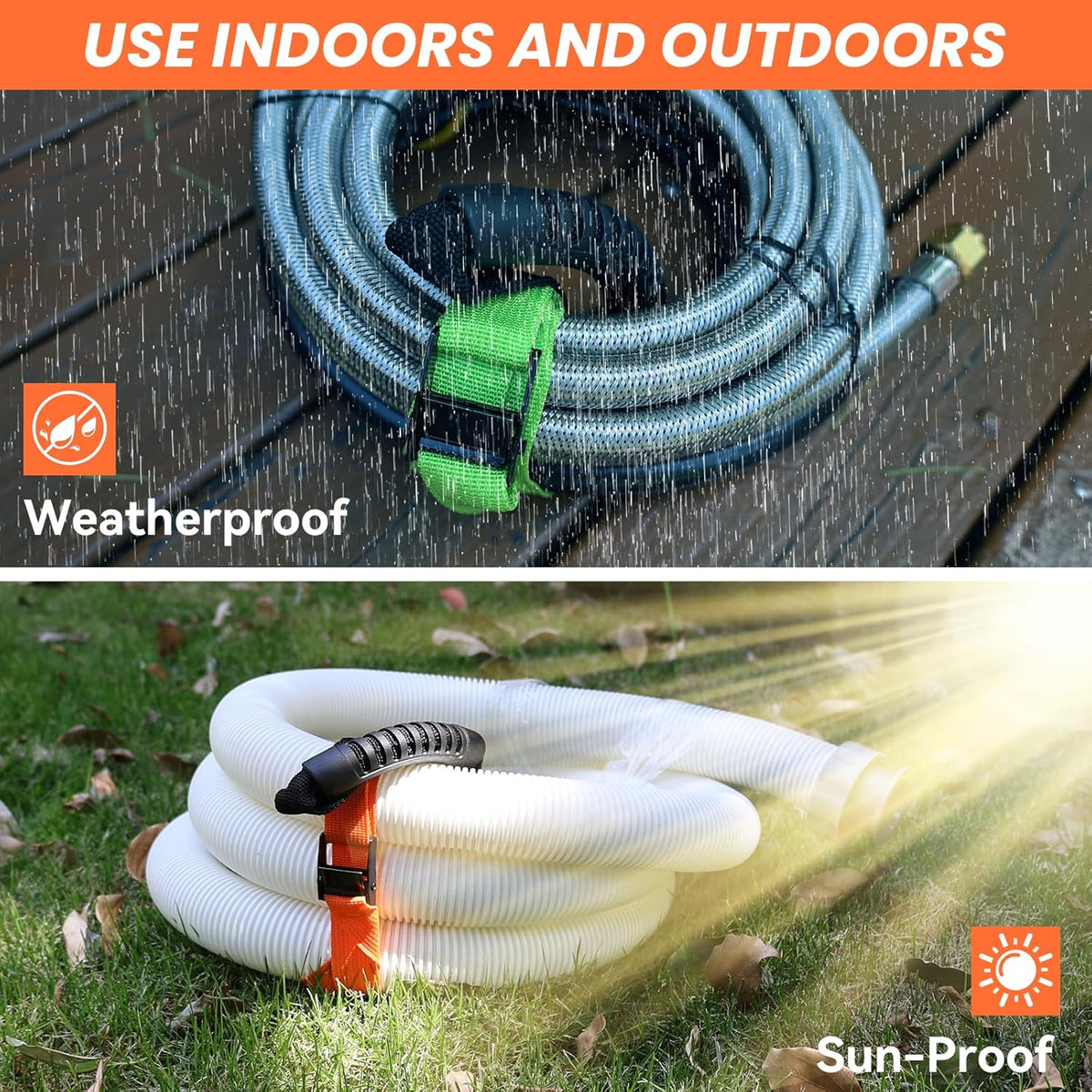 Heavy Duty Storage Straps with Handle and Easy Adjustable Steel Black Lock Slider Buckles,Extension Cord Strap for Cords Pool Hoses Ropes and Garden Hose (3 Pack)