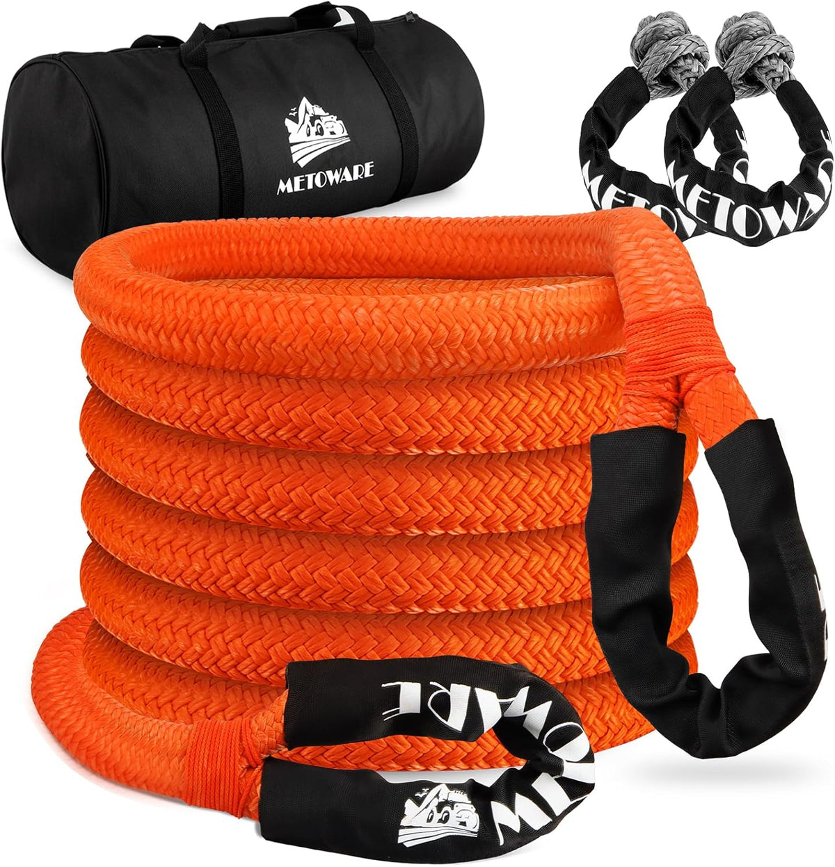METOWARE Kinetic Recovery Rope (1.25’’ x 20ft) 56,000 LBS Heavy Duty Snatch Strap with 2pcs 1/2inch x 22 Soft Shackles, Tow Rope Offroad Recovery Kit for UTV, ATV, Truck, Car