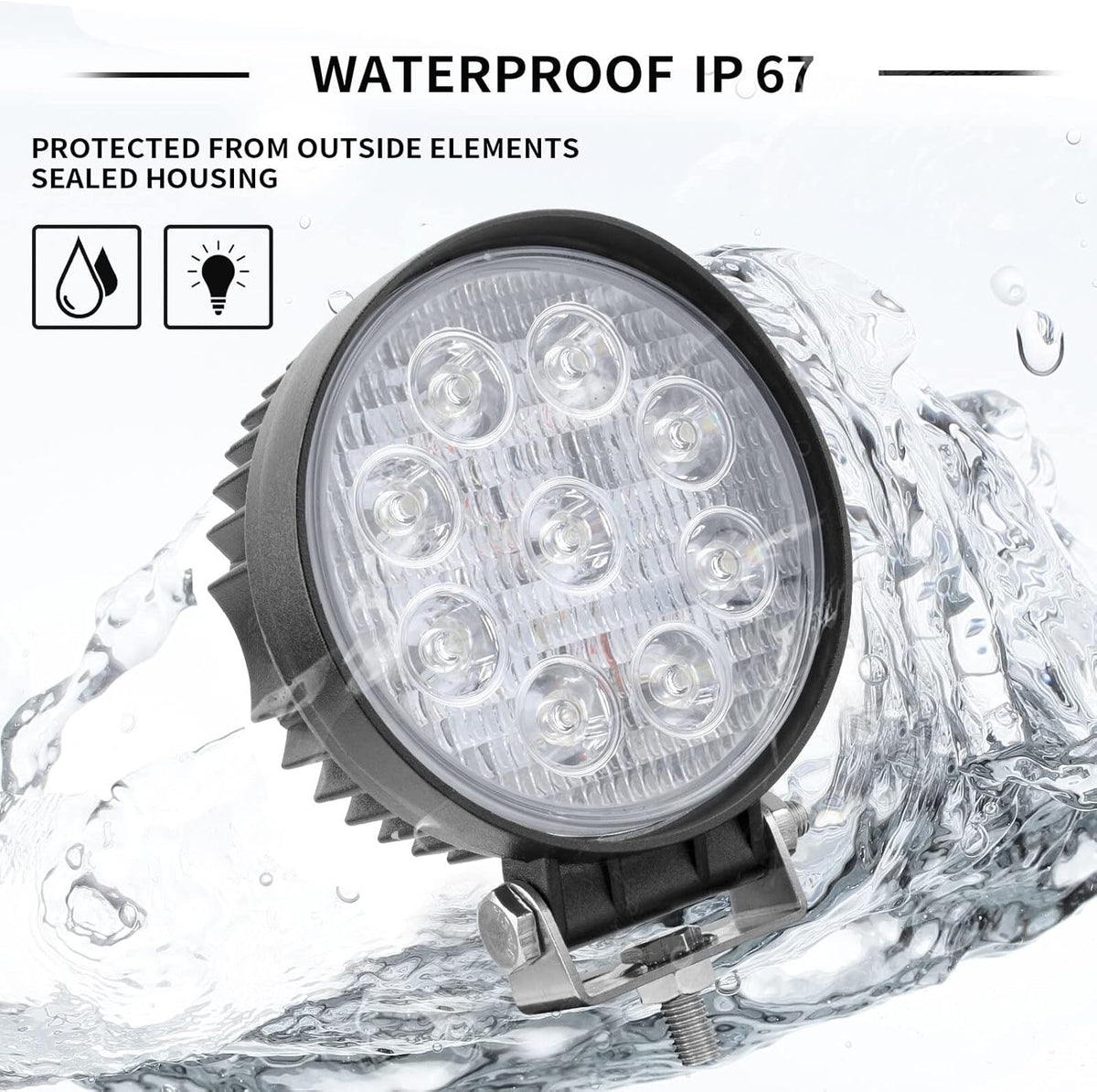 AUXMOTEC 27W Spot Blue Round Work LED Light Fog Offroad Off Road Lights Driving Lamp Waterproof for Hunting Pickup UTV Truck Car Boat SUV Boat 4WD ATV 12V 24V 4x4 Tractor Motorcycle（2pcs）