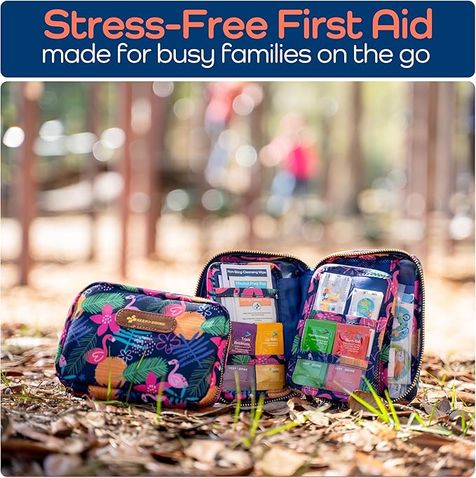 KeepGoing Travel First Aid Kit for Kids – 130 Pc. for Car, Home, Purse, Diaper Bag & Backpack with Latex-Free Bandages - Mini First Aid Kit Travel Size TSA-Approved