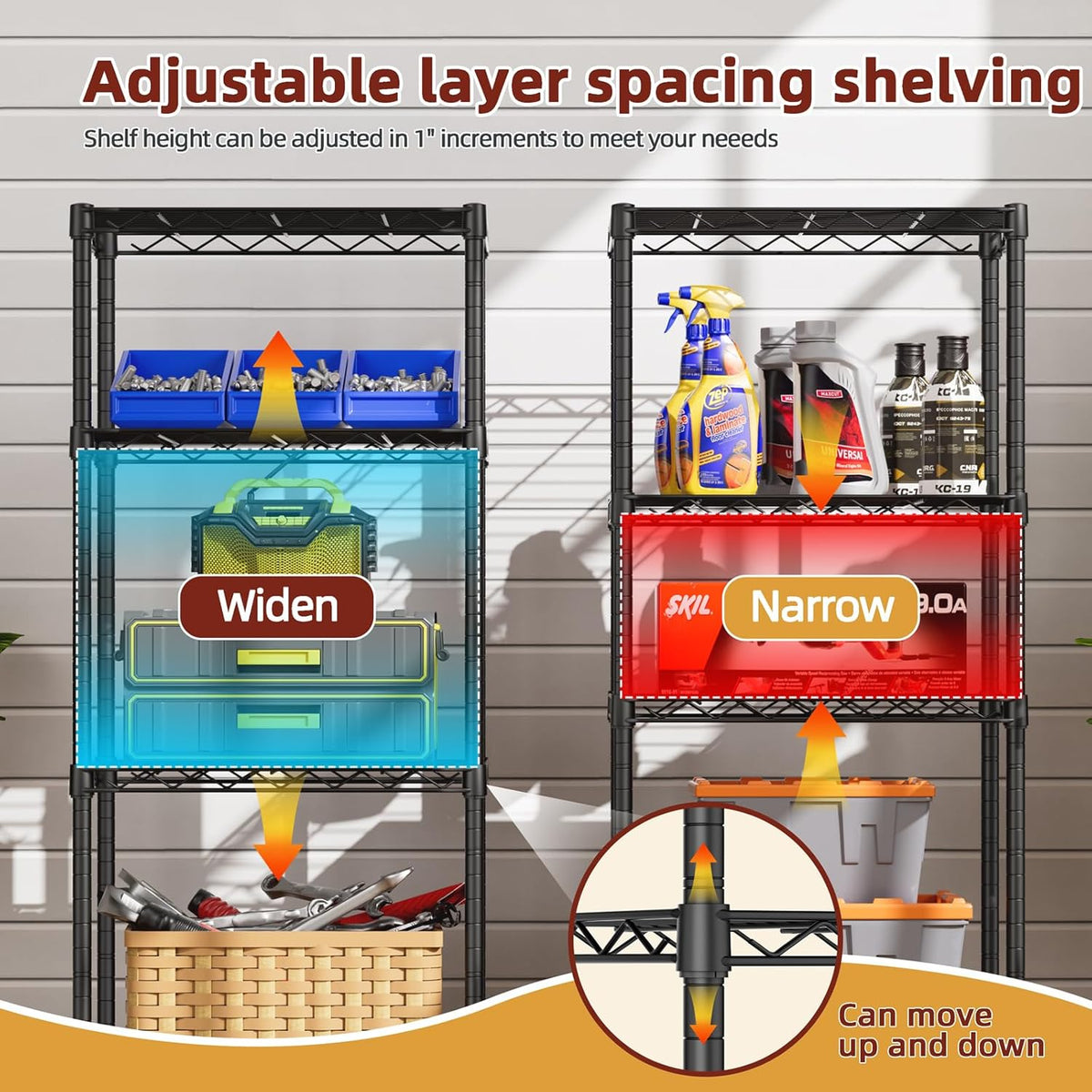 SINGAYE 4 Small Wire Shelves Kitchen Pantry Close Home Organizers and Storage Bathroom Shelf Laundry Room Organization Adjustable Book Metal Garage Shelving Unit