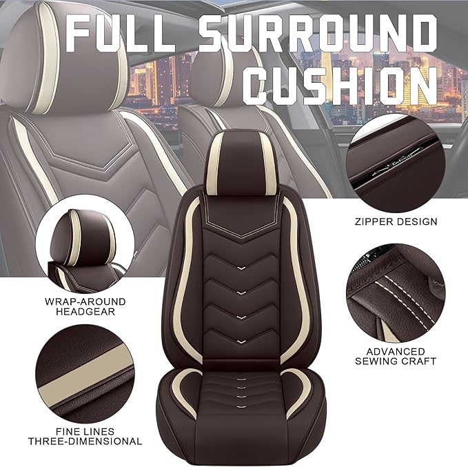 CTDS Car Seat Covers for Nissan Sentra 2000-2026, Stylish Sport Seat Cover, Premium Nappa Leather Car Seat Cover. Automobile Seat Covers Sets.(Standard 5 Seats/Coffee Color)