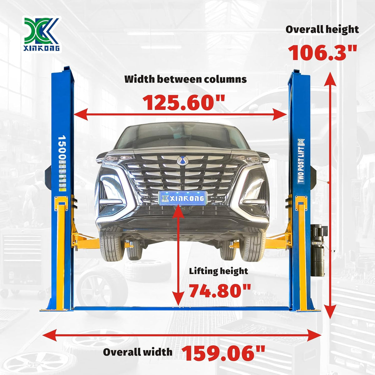 XK-1500 Auto Lift Car Lift Capacity 15000 Lbs Two Post Truck Hoist with 36 Months Parts Replacement