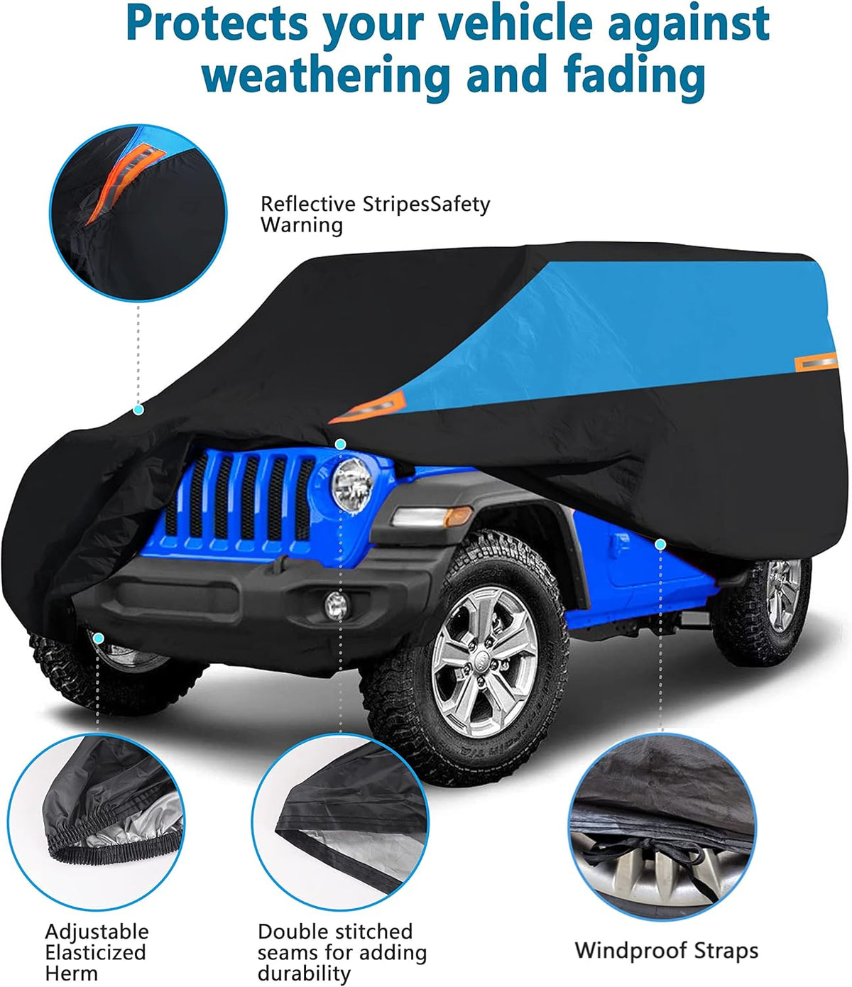 MORNYRAY Compatible with Jeep Wrangler 2 Door, Waterproof Car Cover All Weather Snowproof UV Protection Windproof Outdoor Full car Cover, Universal Fit for (Wrangler 2Door, Blue)