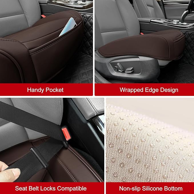 Car Seat Cover for Luxury & Comfort - PU Leather, Anti-Slip, Full Wrap Protection with Storage Pocket for Bottom Cushion - Universal Fit for 95% of Vehicles (Coffee Color,1 Piece)