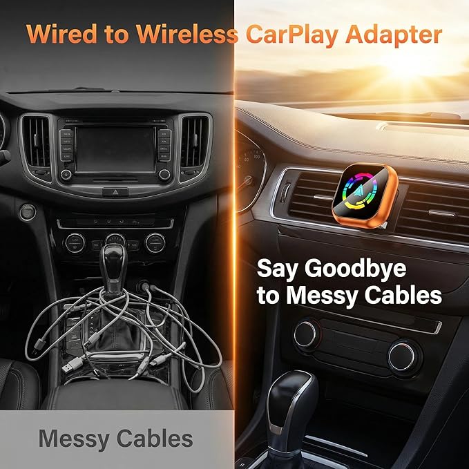 2-in-1 Wireless CarPlay Adapter for iPhone & Android Auto, Converts Wired to Wireless CarPlay in 5 Sec, Plug & Play No App Needed, Auto-Reconnect, Mini Dongle for 1000+ Cars iOS 10+ Android 11+