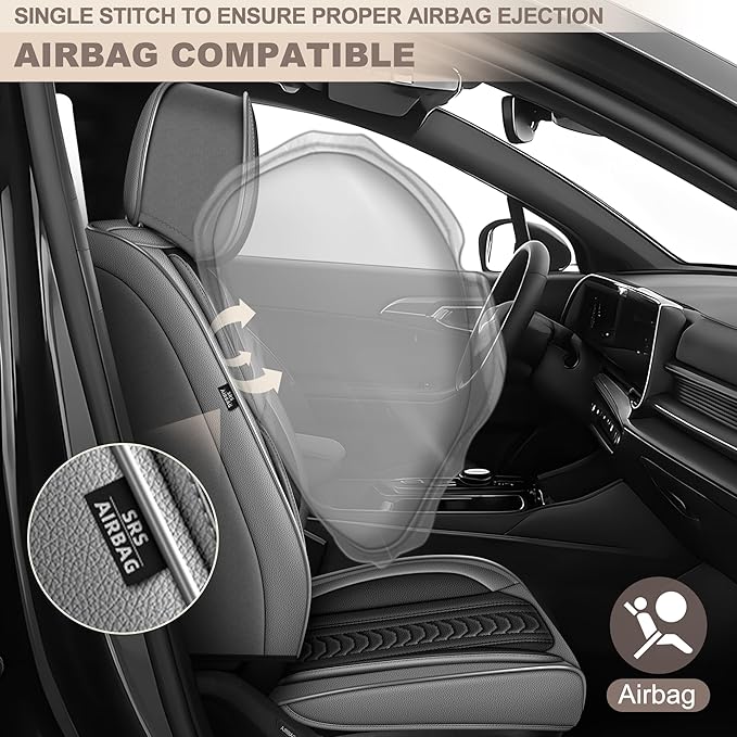 TTX LIGHTING for Kia Sportage 2009-2026 Seat Covers: Waterproof Leather Seat Protector with Airbag Compatible (2 Front Seats,Black&Gray)