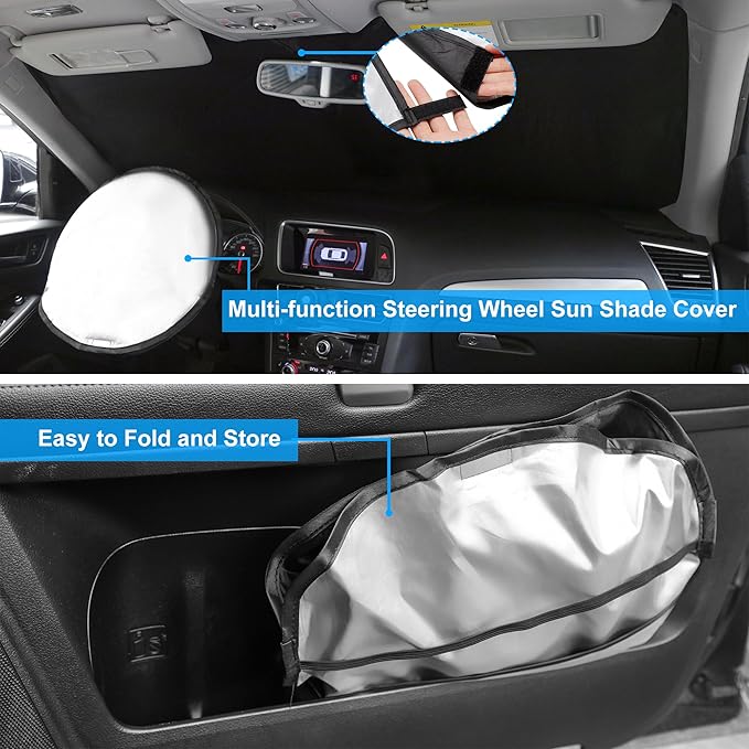 Windshield Sun Shade Compatible with Honda Fit 2015-2020 Accessories Custom Fit Sunshade Foldable Front Sun Visor Protector Blocks Sun Rays