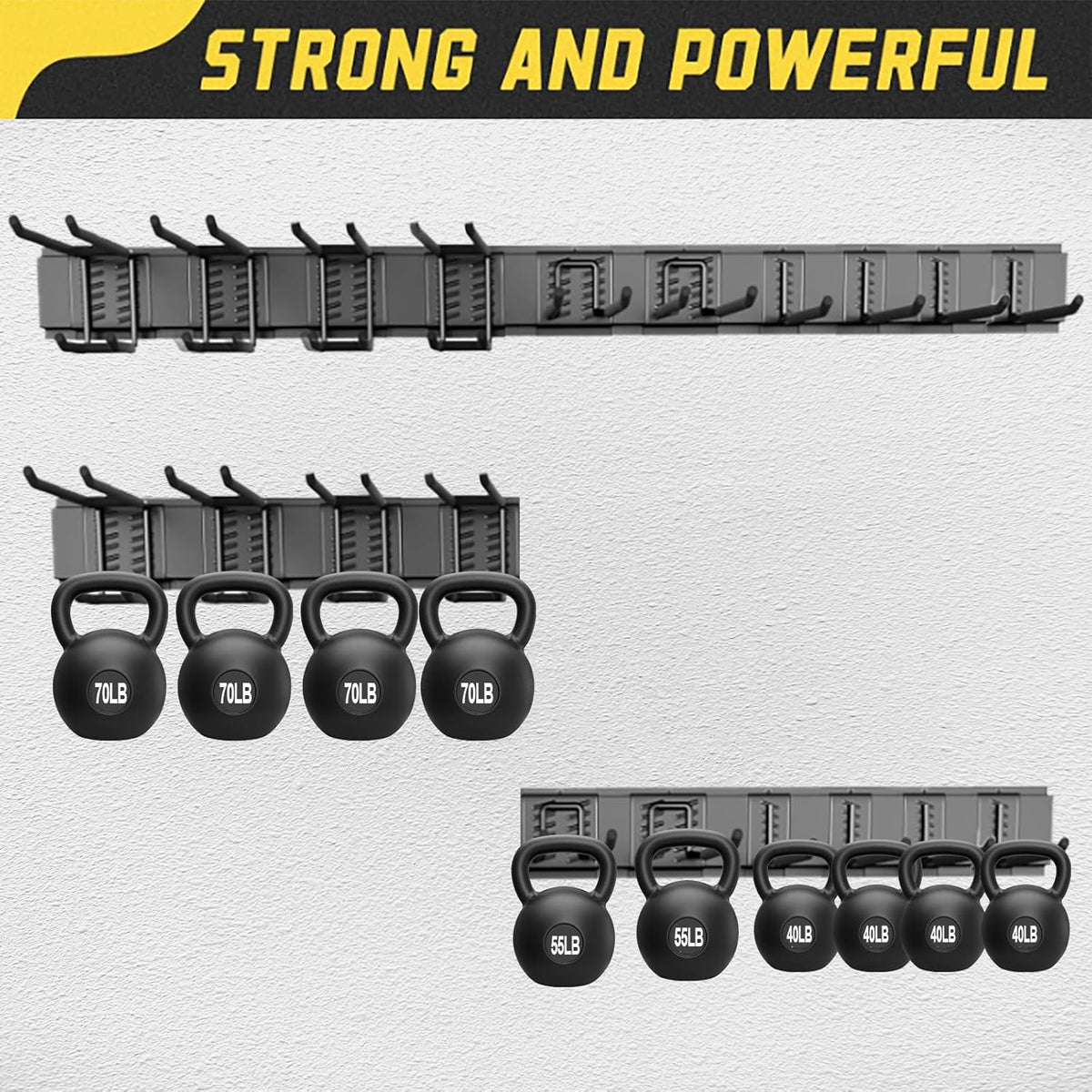 64'' Garage Tool Organizer Wall Mount, 18 PCS Adjustable Garden Tool Hanger Rack, Garage Hooks Heavy Duty, Shovel Holder Wall Mount, Storage Hooks for Hanging in Garage