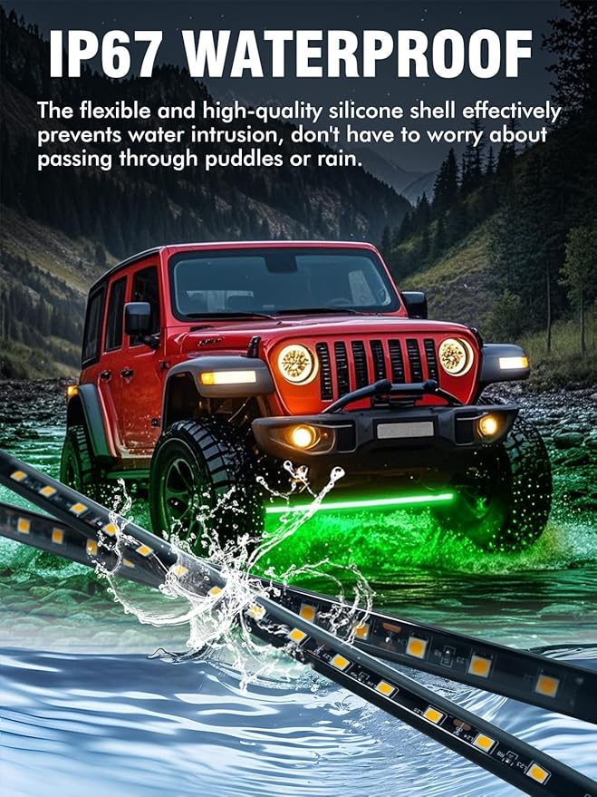 8 Pcs Car Led Light Strip IP67 Waterproof 11" Flexible Led Lights Underglow 12V for Car Motorcycle Boat Golf Cart Interior Exterior Decoration - Green