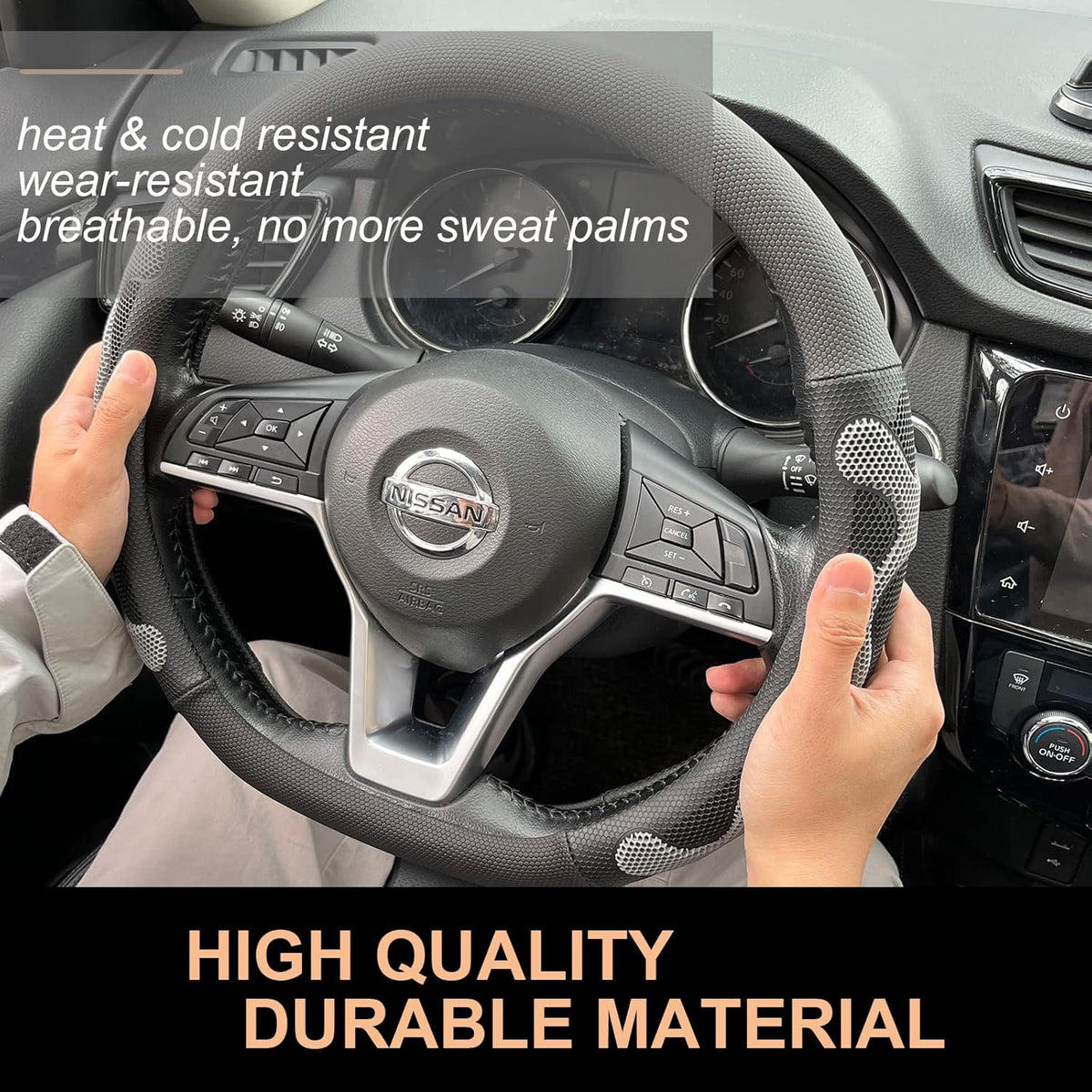 PINCTROT D Shaped Comfy Grip Steering Wheel Cover, Anti-Slip Design, Flat Bottom 14.5-15 Inch(Silicone Gray)
