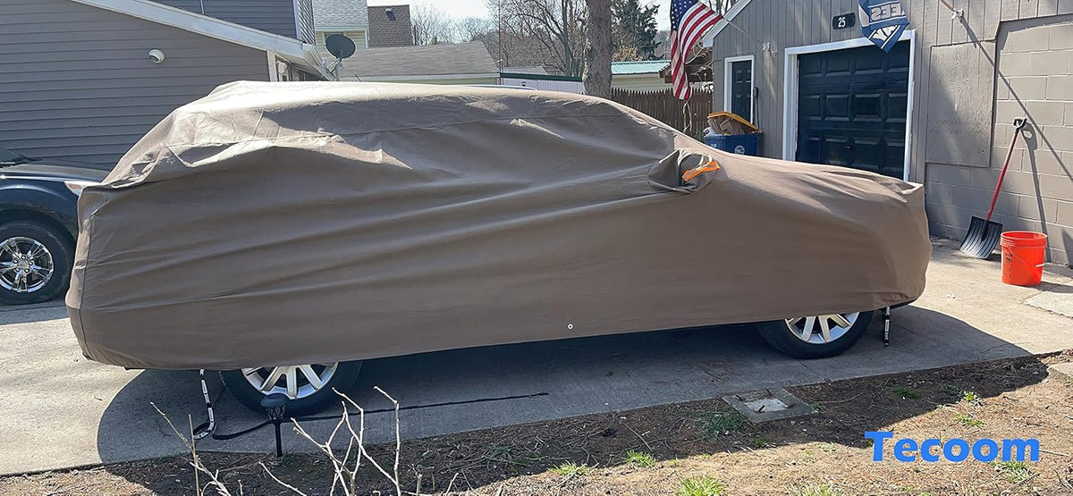 Tecoom Thick Shell Super Breathable Waterproof Windproof Snow Sun Rain UV Protective Outdoor All Weather SUV Car Cover Fit 206-215 Inches Full-Size SUV