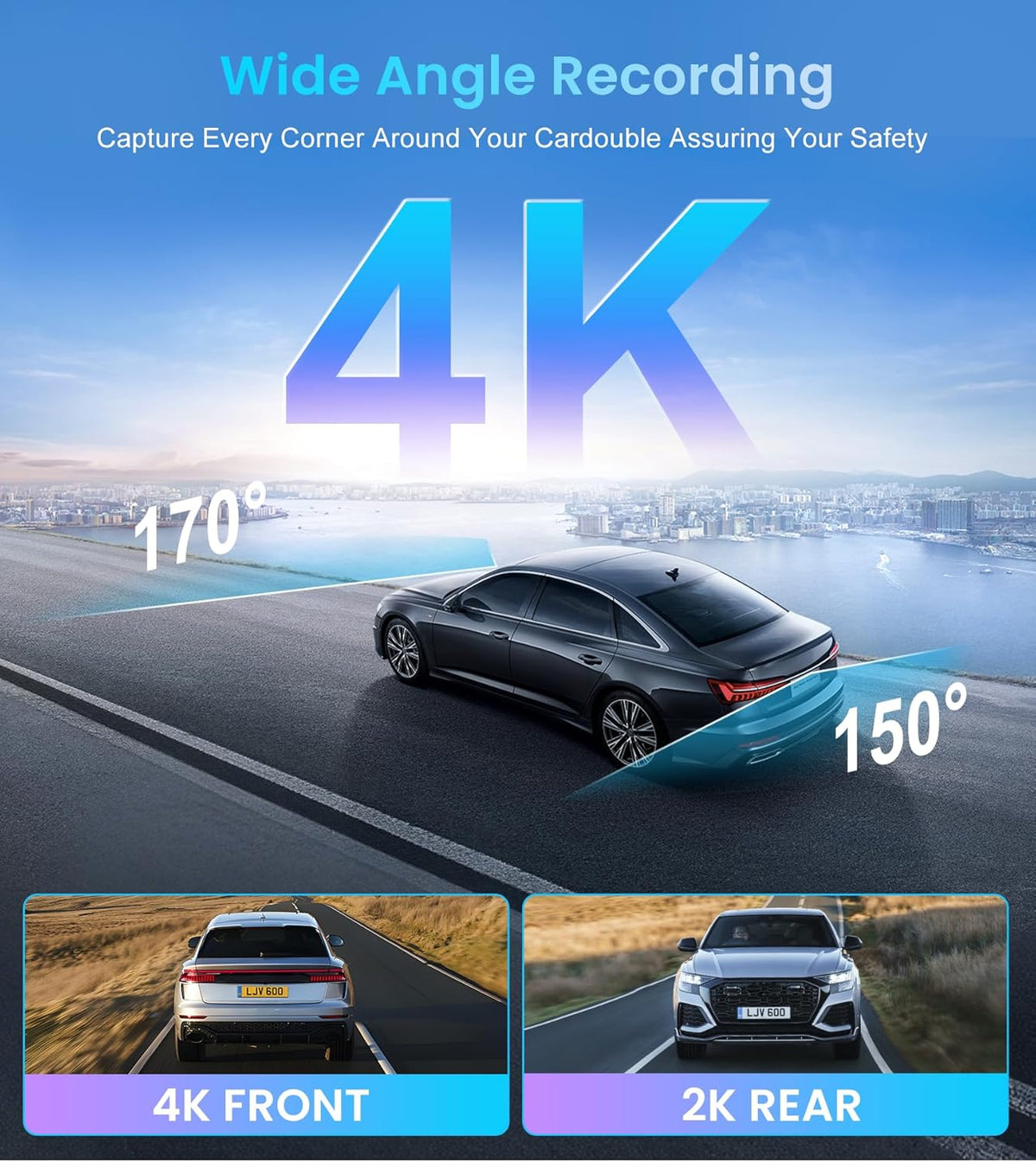 4K+2K Dash Cam Front and Rear,Dash Camera for Cars,Built-in 64G Card,5G WiFi APP Control,HDR Night Vision,24H Parking Mode,Loop Recording,Support 512GB Max(4k+2k)