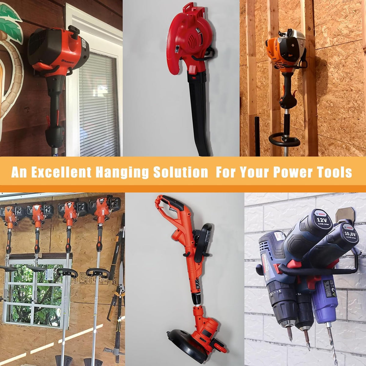 String Trimmer Hanger, Weedeater Rack, Garage Wall Power Tool Hooks, Utility Hooks for Tool Organizers and Storage 3 Pcs