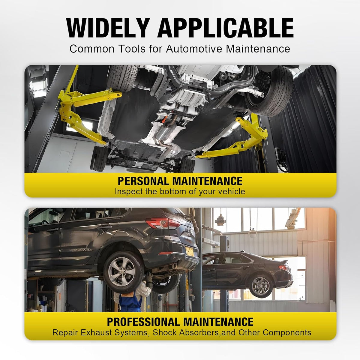 YELLOW JACKET Underhoist Support Stand 2 Ton Capacity, Lifting from 53" to 84", 12 Inch Diameter Base, Bearing Mounted Spin Handle, Contoured Saddle, Supports Vehicle Components, Self-Locking Screw