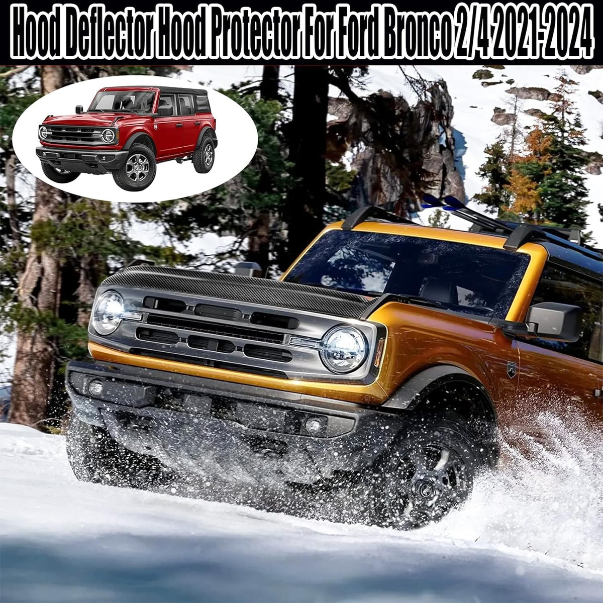 Hood Deflector Hood Protector Compatible with Ford Bronco 2/4 2024 2023 2022 2021 Gloss Carbon Fiber Hood Protector Bug Deflector Stone Guard(Not for Bronco Sports)