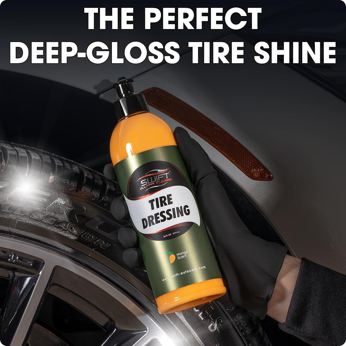 Swift Tire Dressing Combo w/Tire Applicator (16 Oz) – Long Lasting High-Gloss Tire Shine Gel w/No Sling | Restores Rubber, Plastic & Vinyl | Water-Based w/UV Protection | Fast Cure Time!