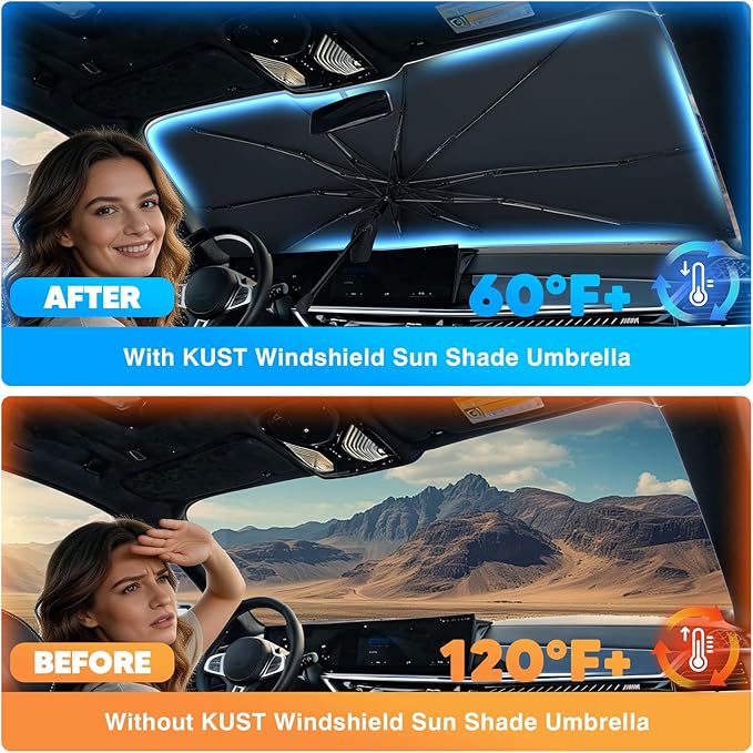KUST Custom Fit Windshield Sun Shade Umbrella for Kia Sorento 2021-2025 2026 | Foldable Sunshade with Bendable Handle | Blocks Heat & UV Scratch Resistant Keep Cool Sunshield