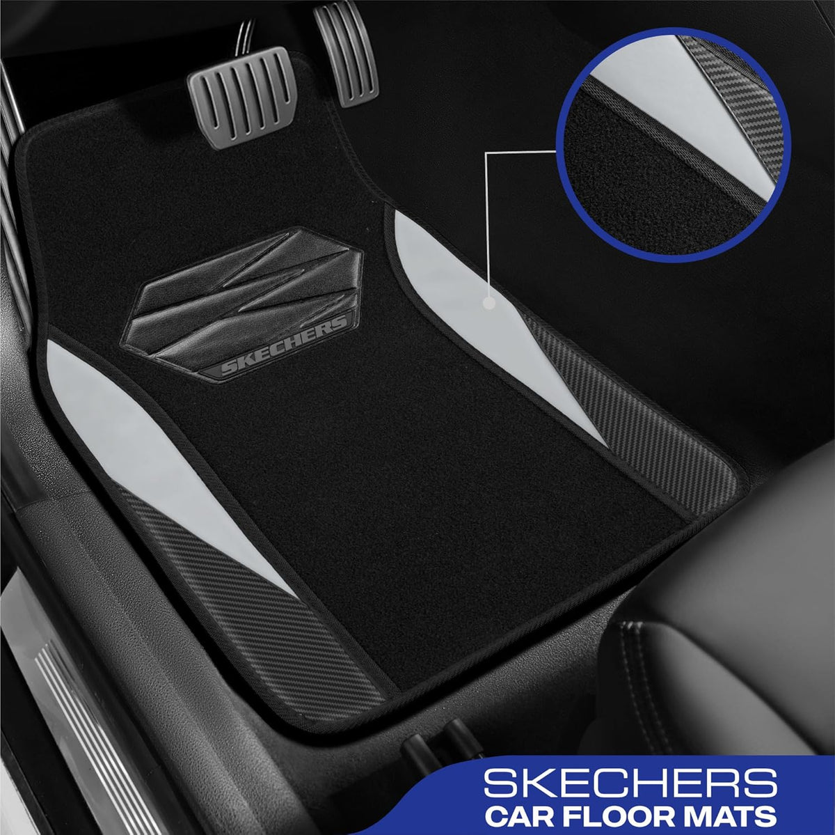 Skechers Car Floor Mats,Waterproof Universal Fit Car Mats,Faux Leather Car Floor Mats,Carbon Floor Mats for Cars with Anti-Slip Skechers Heel Pad Fit for SUV,Vans,Sedans,Trucks,Grey