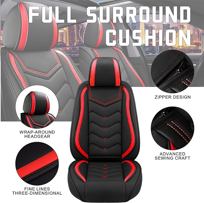 CTDS Car Seat Covers for Toyota Corolla 2000-2026, Stylish Sport Seat Cover, Premium Nappa Leather Car Seat Cover. Automobile Seat Covers Sets.(Standard 2 Seats/Black Red)