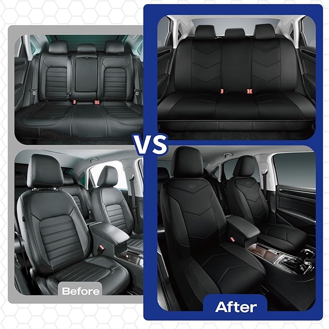 Skechers Memory Foam Seat Covers,Leather Car Seat Covers, Ultimate Comfort & Support Front Seat Covers Airbag Compatible, Automotive Universal Fit Most for SUVs, Vans, Sedans, Cars, Trucks,Black